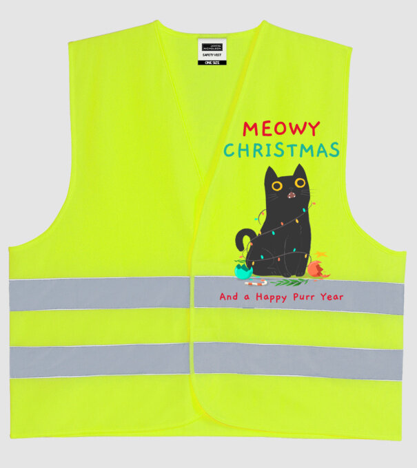 Meowy christmas and a Happy Purr Year minta neonsárga pólón