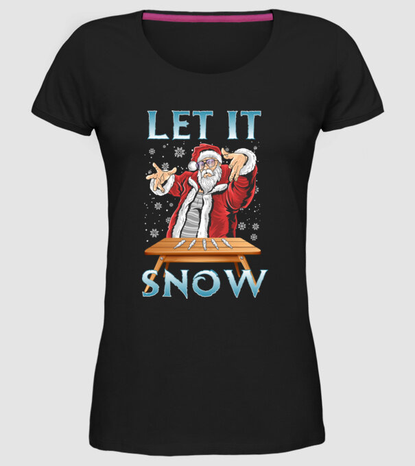 Let it Snow Mikulás minta fekete pólón