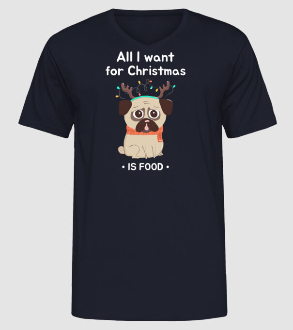 All i want for christmas is food mopsz minta sötétkék pólón