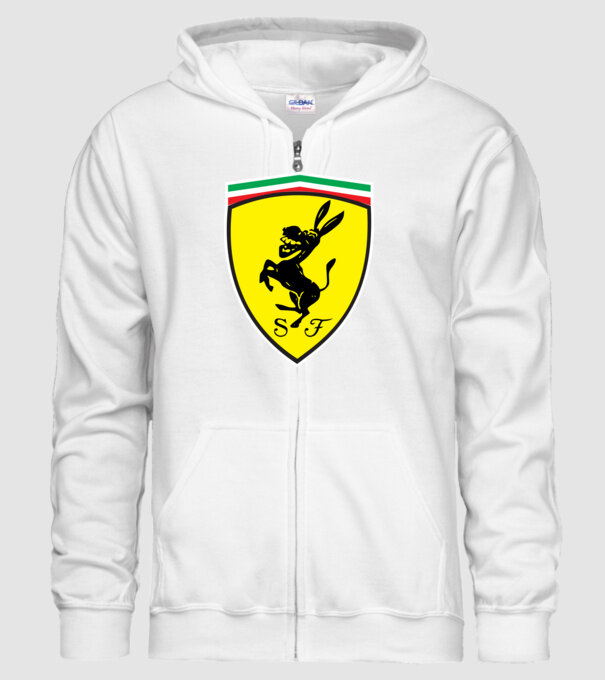 Ferrari csacsi vicces logó minta fehér pólón
