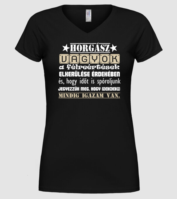 Horgász vagyok mindig igazam van színezhető minta fekete pólón