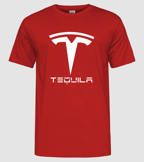 Tesla tequila színezhető minta piros pólón