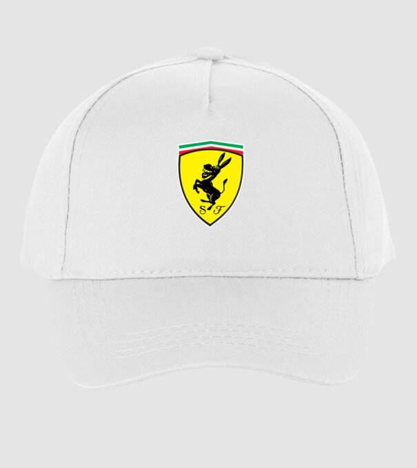 Ferrari csacsi vicces logó minta fehér pólón