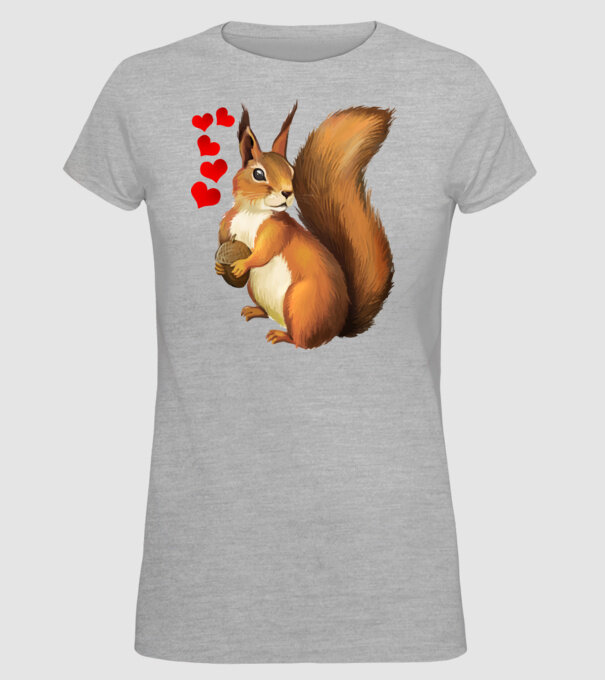 aranyos mókus szívvel minta szürke pólón