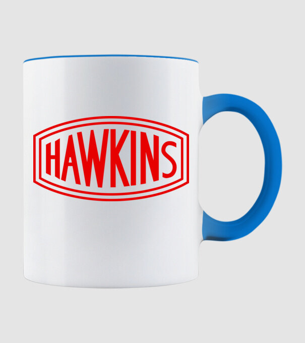 Stranger Things Hawkins színezhető minta világoskék pólón