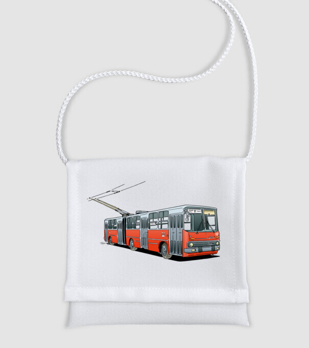Csuklós trolibusz minta fehér pólón