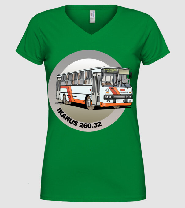 Ikarus 260 busz (körben) minta zöld pólón