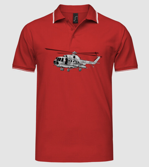 MI-8 helikopter (szürke) minta piros pólón