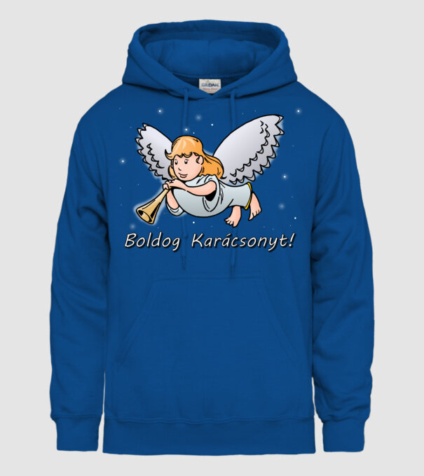 Angyalka ˝Boldog Karácsonyt!˝  minta királykék pólón