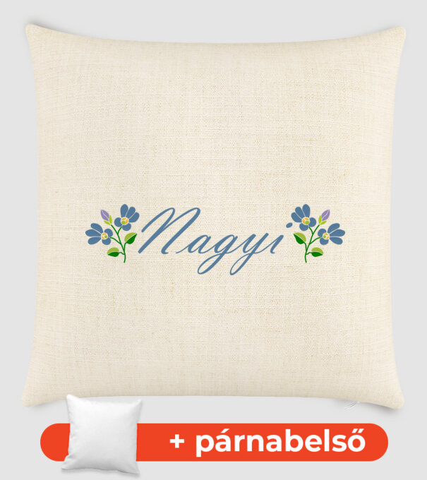 Nagyi felirat kicsi kék virágokkal minta homokszín pólón