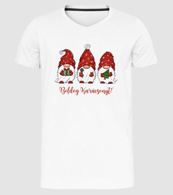 Boldog Karácsonyt! Törpök II. minta fehér pólón