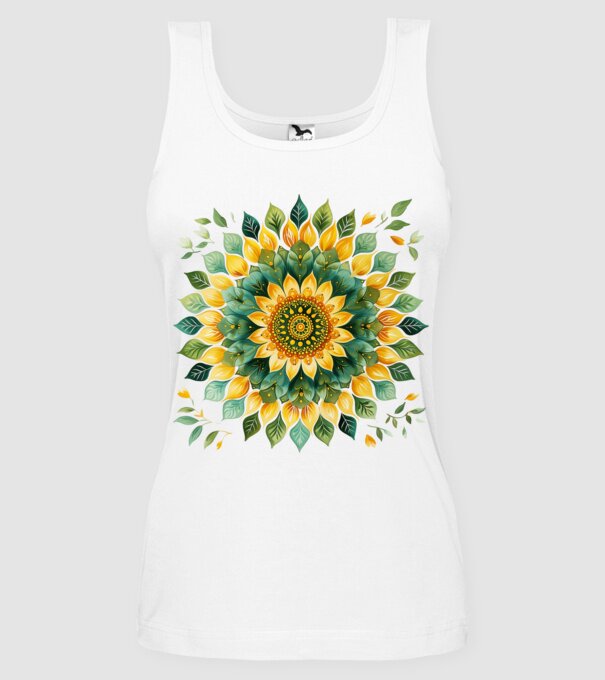 Sunflower mandala minta fehér pólón