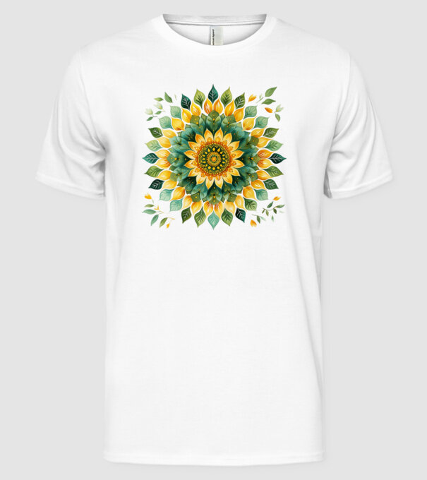 Sunflower mandala minta fehér pólón
