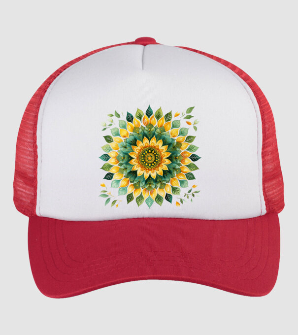 Sunflower mandala minta fehér/piros pólón