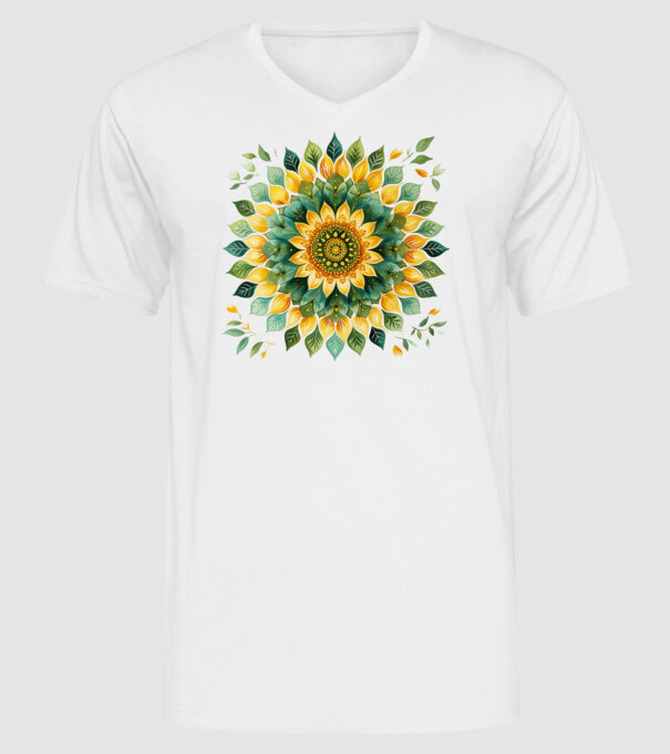 Sunflower mandala minta fehér pólón