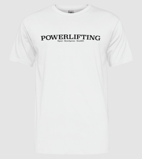 Powerlifting minta fehér pólón