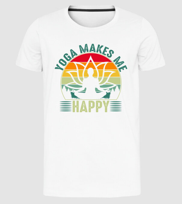 Yoga makes me happy minta fehér pólón