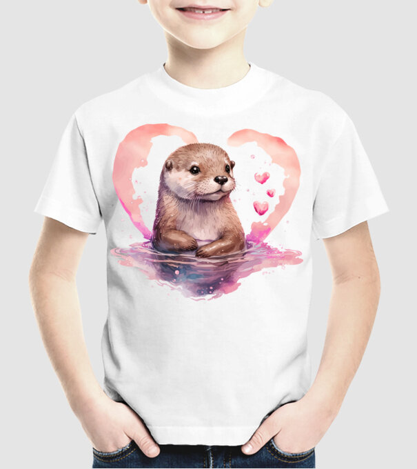 Szerelmes vidra minta fehér pólón