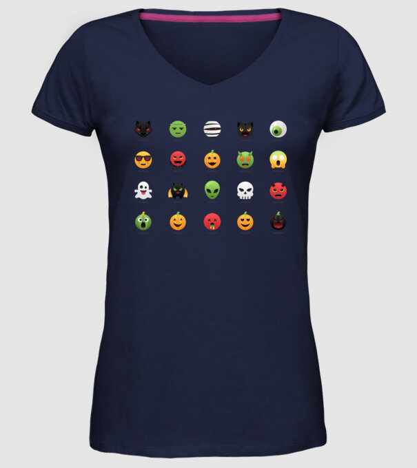 Halloween emoji minta sötétkék pólón