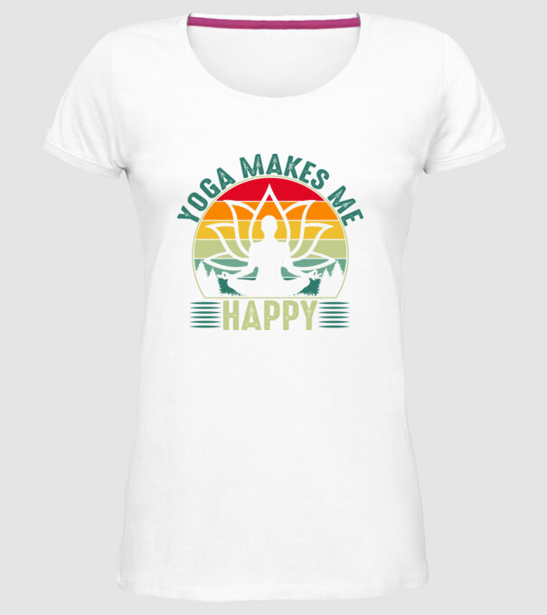 Yoga makes me happy minta fehér pólón
