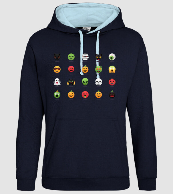 Halloween emoji minta sötétkék pólón