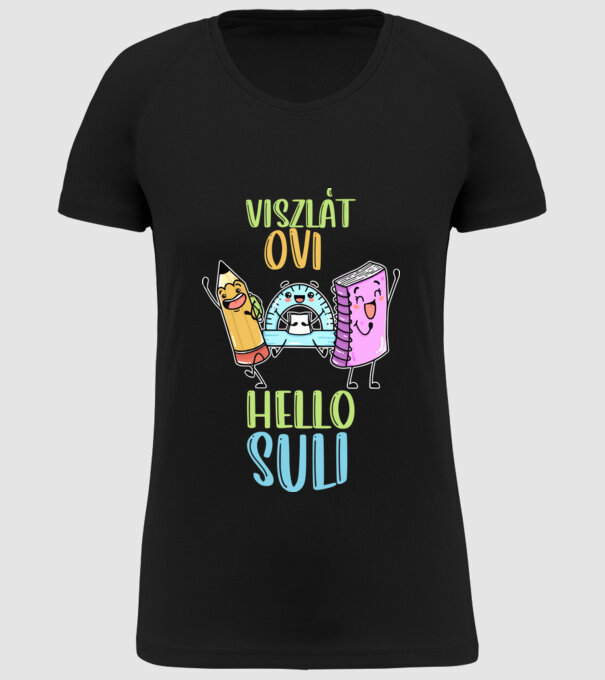 Viszlát ovi, hello suli minta fekete pólón