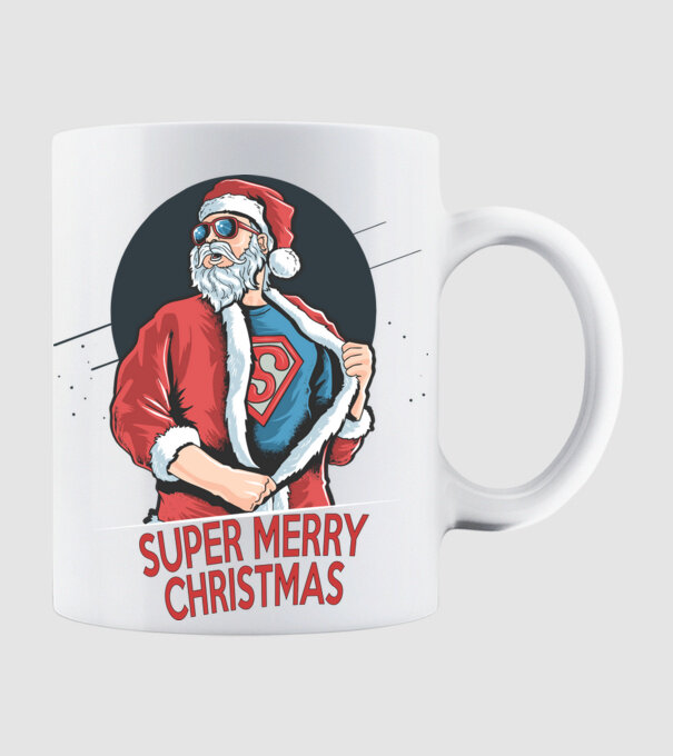 Super Santa minta fehér pólón