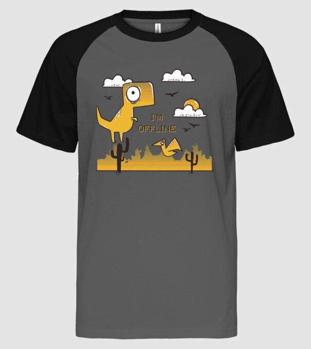 T-rex Chrome - I am offline minta szürke/fekete pólón