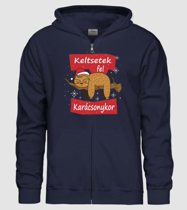 Lajhár- Karácsony Keltsetek fel Karácsonykor minta sötétkék pólón