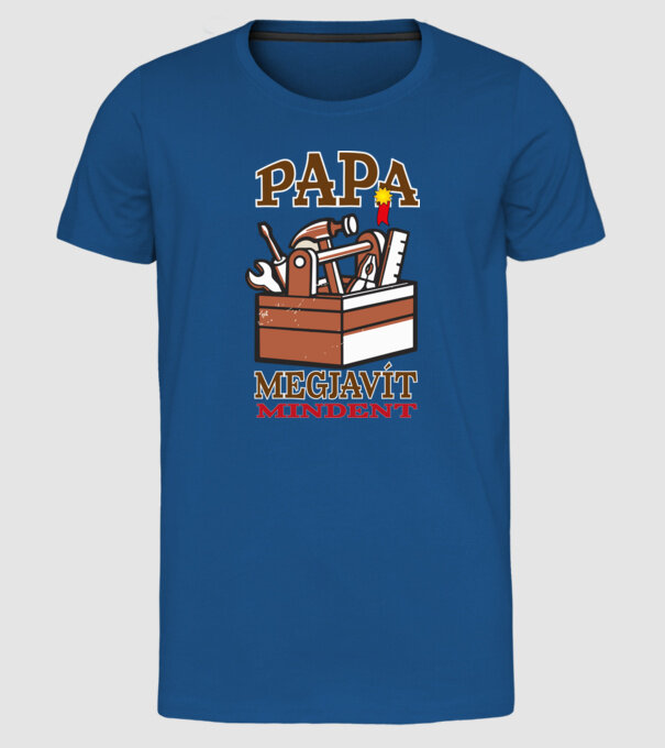 Papa megjavít mindent minta királykék pólón