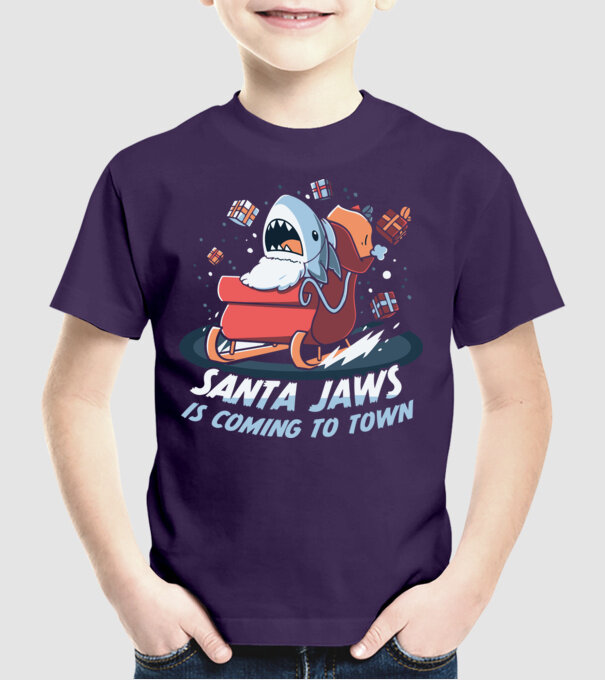 Santa jaws - cápa mikulás minta lila pólón