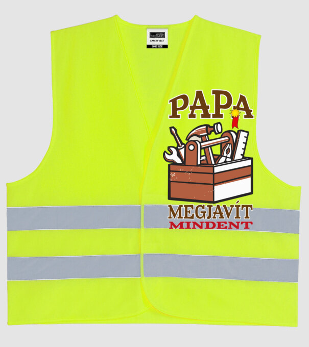Papa megjavít mindent minta neonsárga pólón