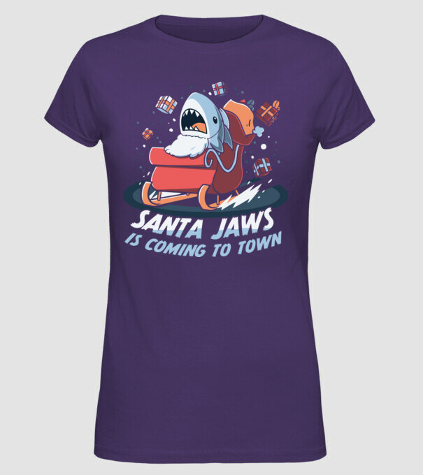 Santa jaws - cápa mikulás minta lila pólón