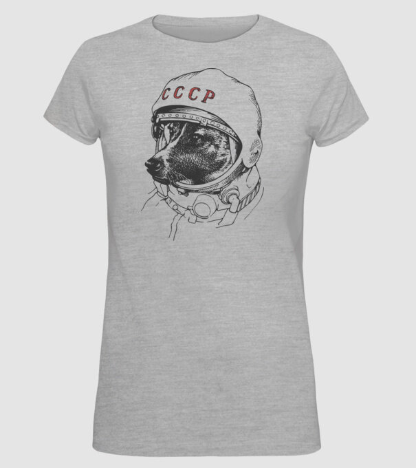 Lajka, az első kutya az űrben CCCP minta szürke pólón