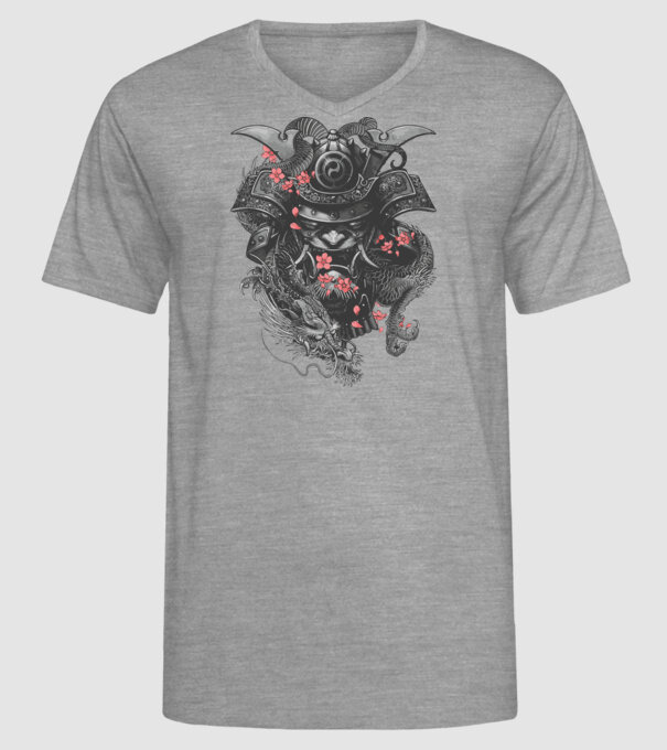 Samurai - dragon fantasy minta szürke pólón