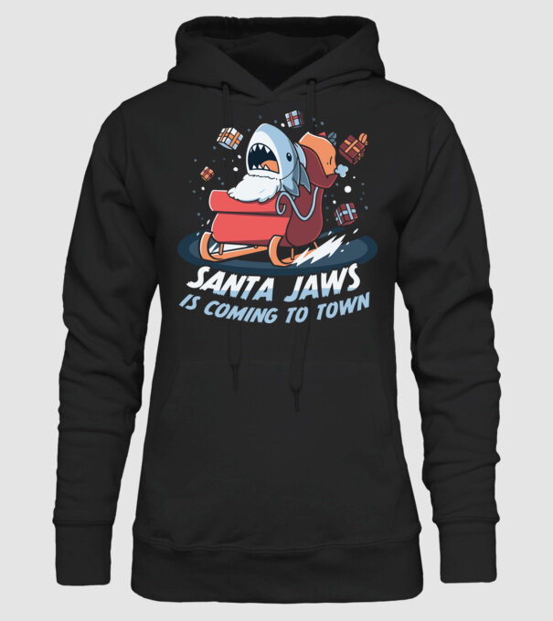 Santa jaws - cápa mikulás minta fekete pólón