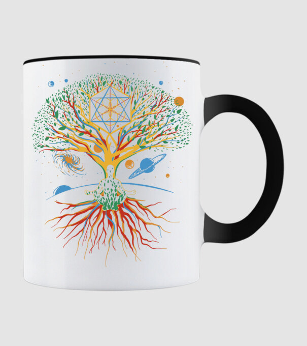 Világfa, tree of the universe minta fekete pólón