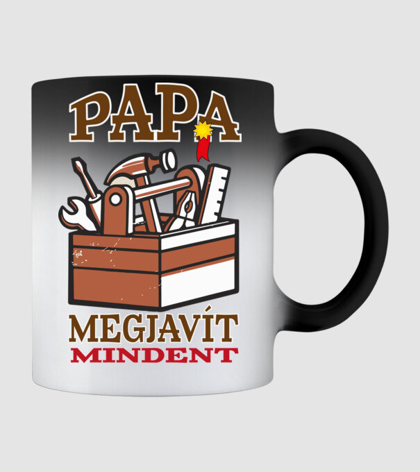 Papa megjavít mindent minta fekete pólón