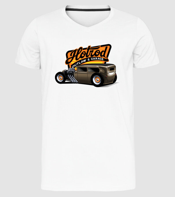 Hot Rod minta fehér pólón