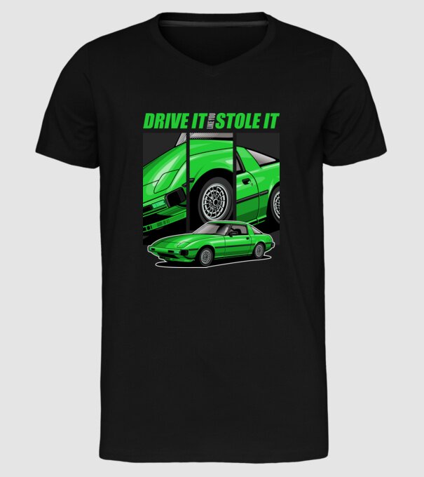 Mazda RX-7 - ˝Drive it like you stole it˝ - (Vezesd úgy, mintha loptad volna) minta fekete pólón