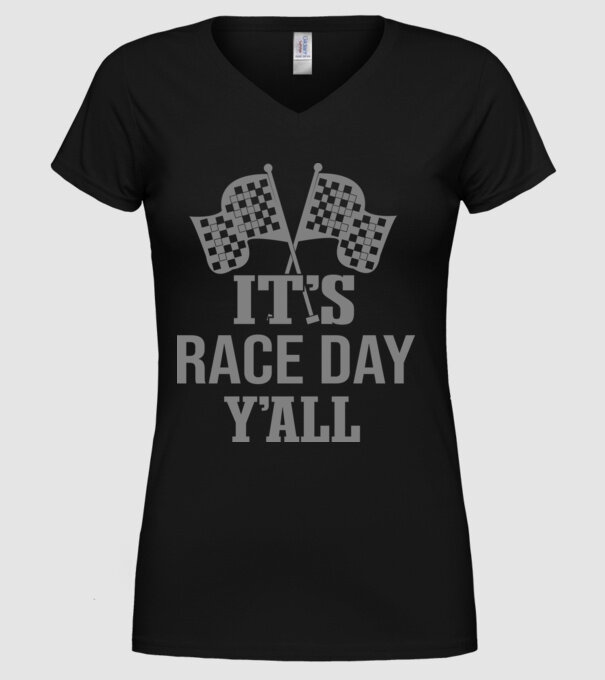 It's race day y'all - Versenynap van! minta fekete pólón