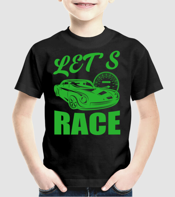 Let's Race - Versenyezzünk! minta fekete pólón