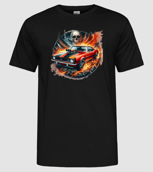 Muscle Car - Izomautó minta fekete pólón