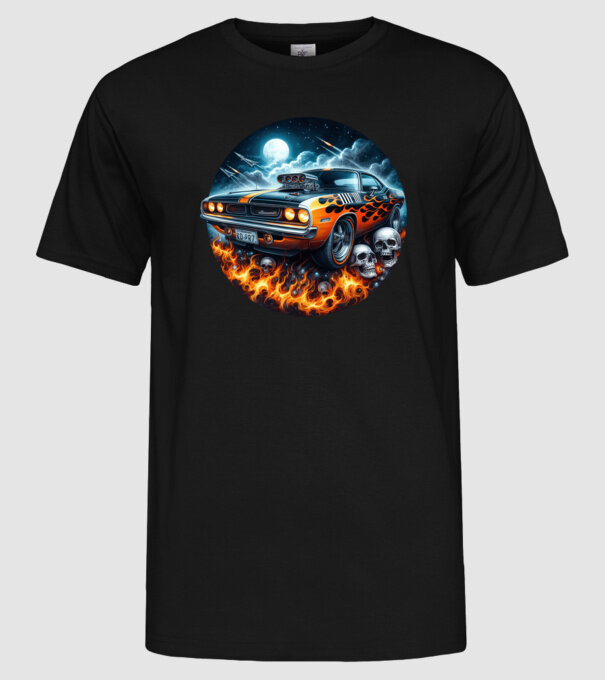 Muscle Car - Izomautó minta fekete pólón