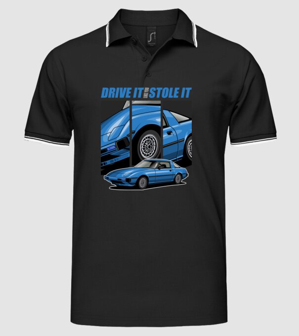 Mazda RX-7 - ˝Drive it like you stole it˝ - (Vezesd úgy, mintha loptad volna) minta fekete pólón