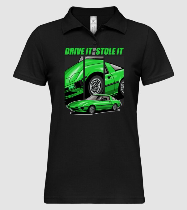 Mazda RX-7 - ˝Drive it like you stole it˝ - (Vezesd úgy, mintha loptad volna) minta fekete pólón