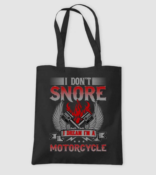 ˝Nem horkolok, álmodom, hogy motoros vagyok˝ minta fekete pólón