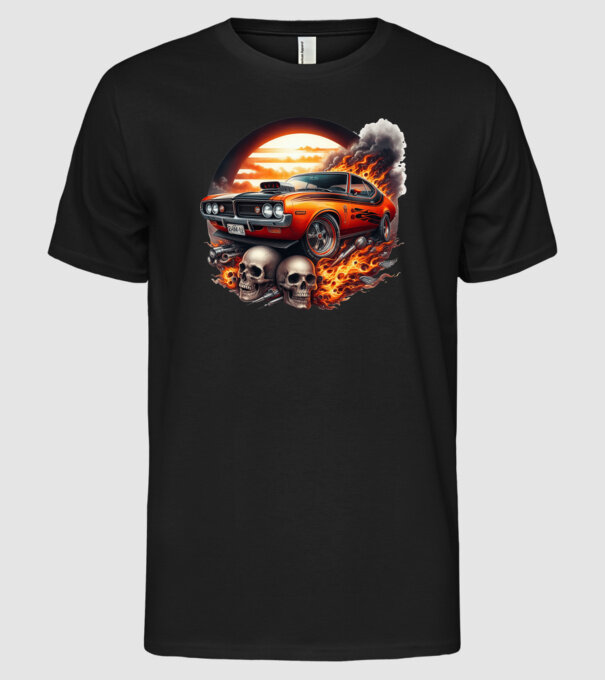 Muscle Car - Izomautó minta fekete pólón