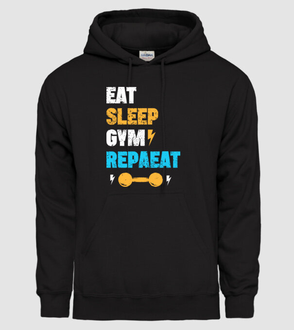 Eat Sleep Gym Repeat - Evés, alvás, edzőterem, ismétlés minta fekete pólón