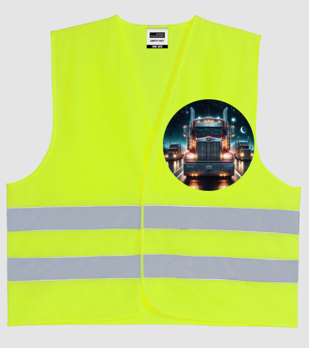 Kamion minta neonsárga pólón